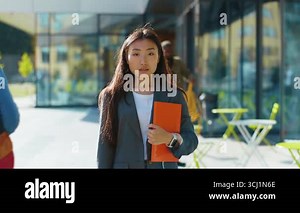 Portrait of attractive asian girl college student standing at campus university outdoor. Modern chinese student. Young woman. Adolescence, people, education Stock Video Footage - Alamy