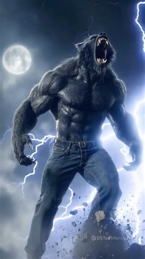 Eli Yanni - D5TechNews on Instagram: "The forest gets quiet right before the change. 🌕 Obsidian Wolf as the wolf emerges, somewhere between human and wolf. Made with @leilaai_official #werewolf #halloween #werewolftransformation"