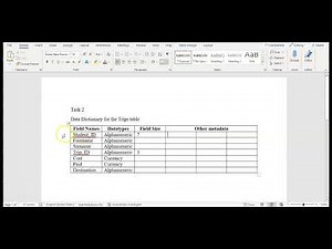 (2) Data Dictionary for a table
