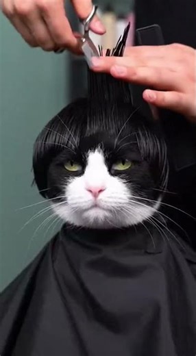 Cat Getting a Bowl Cut Hairstyle