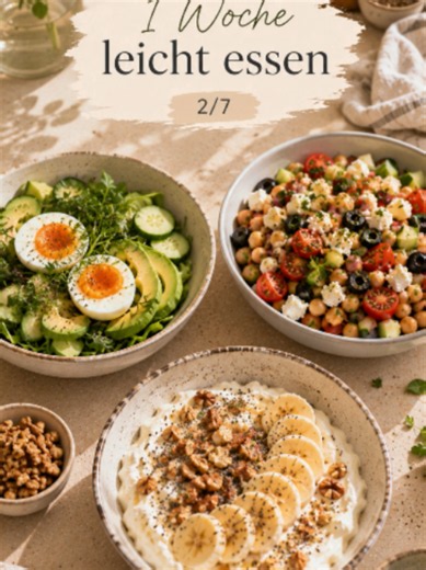 🤍 Eine Woche leichter genießen – Tag 2 🌿 Heute geht es nicht darum, perfekt zu essen. Es geht darum, einfache Entscheidungen zu treffen, die sich gut anfühlen. Mehr frische Zutaten. Mehr selbst gekocht. Mehr Lebensmittel, die lange satt machen. Ohne Kalorien zu zählen. Ohne Verbote. Und ohne das Gefühl, auf etwas verzichten zu müssen. Manchmal sind es genau diese kleinen Veränderungen, die den größten Unterschied machen. Speicher dir Tag 2 ab und begleite uns durch die Woche. 🤍 #leichtgenieße