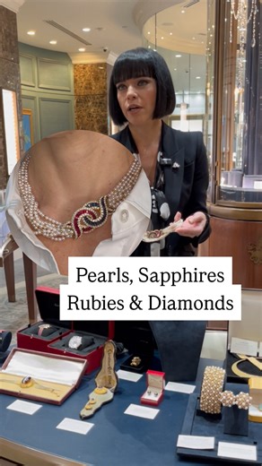 This exquisite eight-strand pearl necklace showcases lustrous Akoya pearls interspersed with delicate 18K yellow gold spacers, creating a harmonious blend of classic elegance and sophisticated design. The focal point is a stunning clasp set with 3.60 carats of sapphires, 3.10 carats of rubies and 2.54 carats of diamonds, transforming a functional element into a dazzling display of colored gemstones. Measuring 18 inches in length, this piece exemplifies the timeless appeal of pearls while incorpo