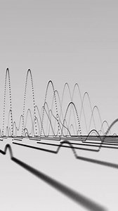 Vertical video - oscillating sine waveforms flowing up and down at high frequency towards the camera. This physics oscillation concept motion background is HD and a seamless loop.