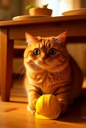 “She Cuts the Cake’s Head… A-Chen Puts on a Safety Helmet in Panic 😨😂” #cat #funny #cutecat