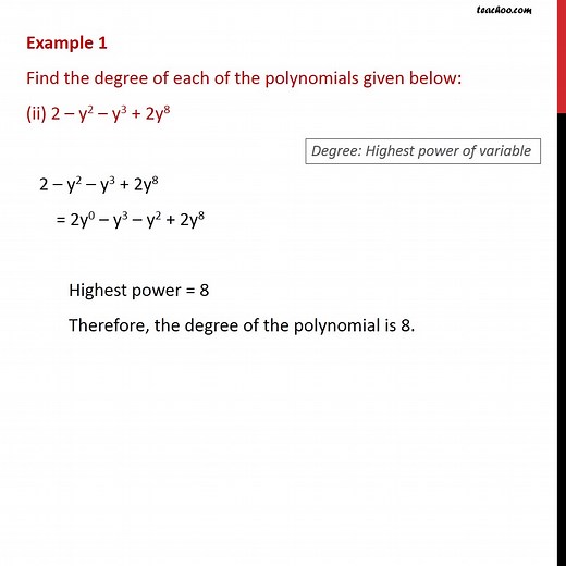 Example 1 (ii) - Find degree of the polynomial 2 - y^2 - y^3   2y^8