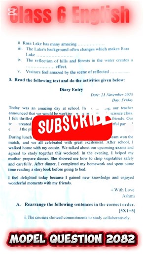 Class 6 English Model Question 2082 | Final Term Model Question paper 2082