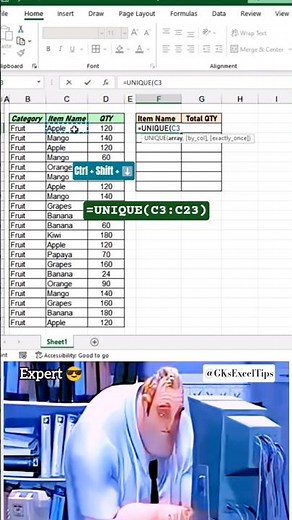 Excel Magic! UNIQUE + SUMPRODUCT = Instant Item Totals ⚡