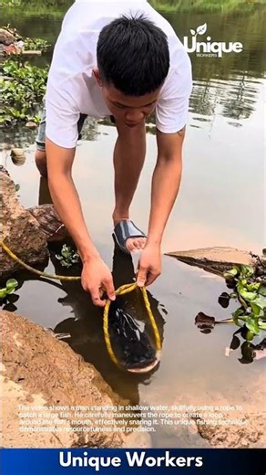Catching Fish with a Rope: Man Snares Large Fish by the Mouth