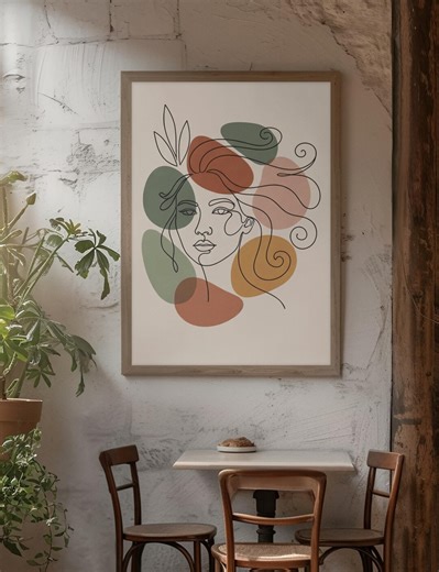 Abstract Female Line Art Portrait With Earthy Shapes, Modern Minimal Wall Art Printable - Etsy