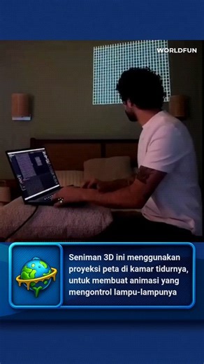 WORLDFUN on Instagram: "Seorang seniman 3D menggunakan projection mapping untuk menyelaraskan animasi digital secara presisi dengan geometri dinding dan lampu di dalam ruangan, Dengan mengalibrasi proyektor sesuai dimensi ruangan yang tepat, visual dapat terkunci sempurna di posisinya, tanpa bergeser atau terdistorsi, Animasi tersebut kemudian dihubungkan ke sistem kontrol lampu pintar, sehingga setiap kali adegan di dinding berubah, lampu fisik ikut menyesuaikan warna, intensitas, dan suasanany