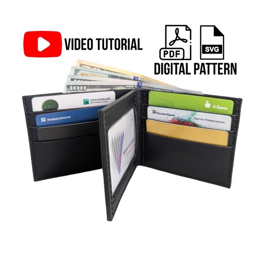 Bifold Leather Wallet Pattern PDF SVG | Leathercraft Template With 6 Card Slots and 2 Id Windows | Men's Leather Wallet Diy, Video Tutorial - Etsy Australia
