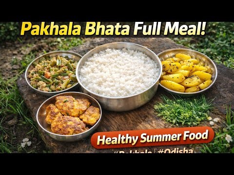 Odia Pakhala Bhata Recipe | Fish Egg Fry, Aloo Bhaja & Spring Onion | Summer Special Meal