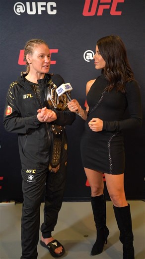 Charly Arnolt speaks with the flyweight champion, Valentina Shevchenko, after her title defense at #VeChain #UFC322! [ B2YB Bud Light ] | UFC