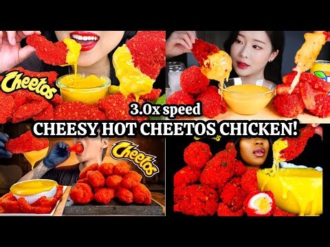 Cheesy Hot Cheetos Fried Chicken & Crispy Cheese Sticks With Creamy Cheese Sauce & Pickles Mukbang