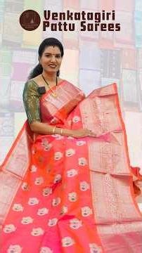 Self Orange Pink Kalnetha Venkatagiri Handloom Silk Saree with Peacock Butti & Rich Pallu Collection