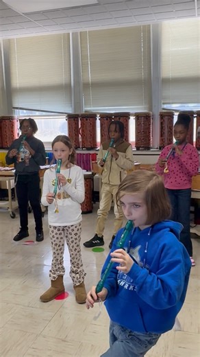 🎶 Check this out! Mrs. Robert's 4th-grade class at Sheridan is making music magic under the direction of Mrs. Crews! They're playing "Gently Sleep" on their brand new "Sheridan Blue" colored recorders, and it sounds absolutely beautiful! 🎼🌟 #MusicEducation #GentlySleep #MusicInSchools #WeAreD87 | District 87
