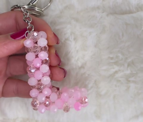 Handmade Pink Beaded Keychain - Etsy