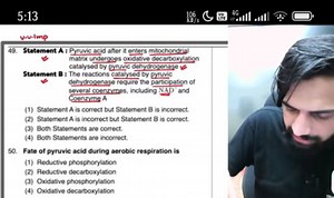 Statement A: Pyruvic acid after it enters mitochondrial matrix ... | Filo
