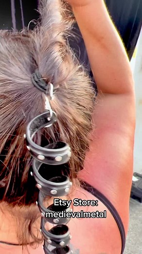 Leather Biker Ponyatil Wraps Etsy store: medievalmetal #bikers #ponytail #ponytailwrapa #hairstyles #hair #studs #leather #etsy #hairaccessories #jewelry #medievalmetal #hairtwisters