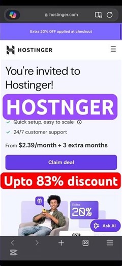 Hostinger Web hosting. Up to 80% OFF + Extra 20%! #hostingerdiscount