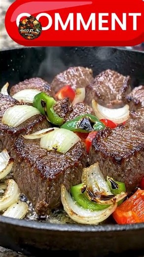Fire Pit Beef Skillet | Sizzling Beef, Peppers & Tomatoes 🥩🔥 #cooking #campfire #meat #steak