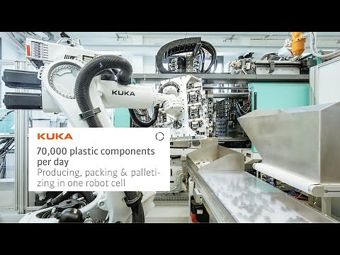 Plastic injection moulding: robot cell produces, packs, palletizes 70,000 plastic rolls per day