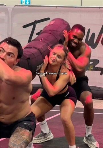 Our faces on the worm workout at turf games 🤣please tell me it wasn’t just us fighting demons on thrusters #turfgames #crossfit #crossfitgirl