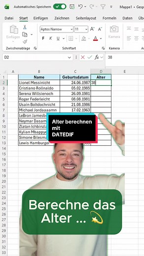 Alter berechnen mit der DATEDIF-Funktion in Excel