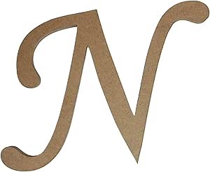 20" Wooden Monotype Font Craft Letter N Unfinished, Blank Fancy Script Monogram Cutout on 1-4" MDF