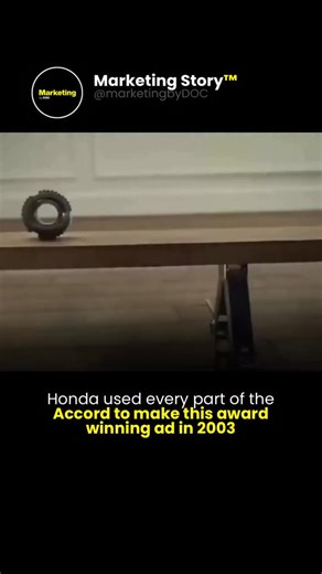 Marketing Story™ on Instagram: "In 2003, Honda redefined automotive advertising with its legendary “Cog” commercial, a two minute chain reaction built entirely from real parts taken from a disassembled Honda Accord. Instead of relying on CGI, the ad used actual gears, tires, engine components, and body panels, carefully balanced to trigger a precise sequence of movements powered purely by gravity and physics. The setup required months of planning and dozens of failed takes before everything work