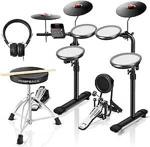 MK-0 PRO Electric Drum Set with 7'' Mesh Drum Pads, 8'' Full Rubber Cymbals, 5'' Bass Drum, 12 Kits and 68 Authentic Sounds, USB MIDI, Throne, Sticks, Headphone, Suitable for Beginners & Kids