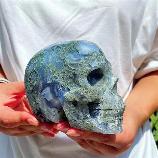Hand Carved Moss Agate Crystal Skull: Mineral Specimen, Crystal Healing, 4.3" - Etsy