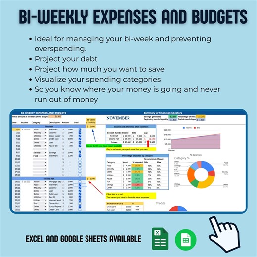 Bi-weekly Digital Tracker Budget Google Sheets & Excel Template - Etsy