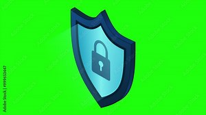 Secure vpn animation. VPN protection with a shield. Shield lock in futuristic blue style. Cyber security. 4K video animated in isometric style