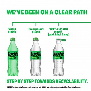 11K views · 24 reactions | We’ve been on a clear path – step by step towards recyclability. Our bottle has evolved (0.5l and smaller). From green to transparent, and to 100% recycled plastic (excl. label & cap). Step by step. | Sprite | Facebook