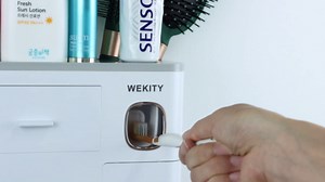 Amazon.com: Wekity Toothpaste and Toothbrush Holder, Multi-Functional Toothbrush Holder Wall Mount for Bathroom Space Saving, with Toothpaste Dispenser and Colorful Gargle Cups (Black) : Home & Kitchen