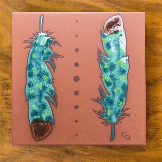 6x6 Watercolor Feather Hand Glazed Ceramic Tile on Terra Cotta - Etsy