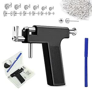 Ear Piercing Tool Kit, Self Ear Piercing Gun Kits with 49 Pair Studs and 6 Pairs Stainless Steel Earrings, Ear Nose Navel Lip Piercing Machines for Home Salon Use (Black)