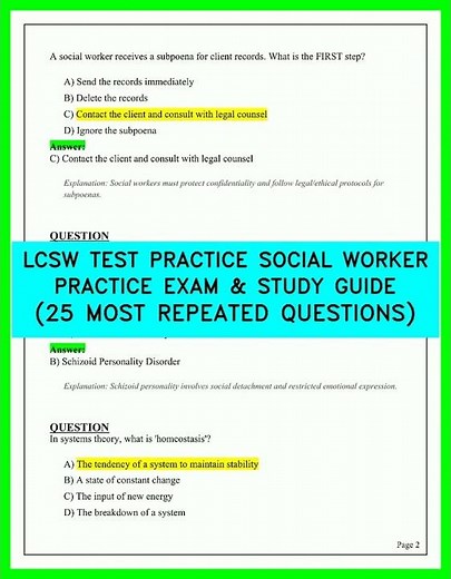 LCSW TEST PRACTICE SOCIAL WORKER PRACTICE EXAM & STUDY GUIDE 25 MOST REPEATED QUESTIONS 2026 NEW