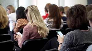 Seminar Room Attendee Background Group People Hear Presenter Give Speech