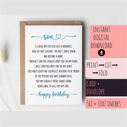Personalized Birthday Card for Son, Printable (digital Download) - Etsy
