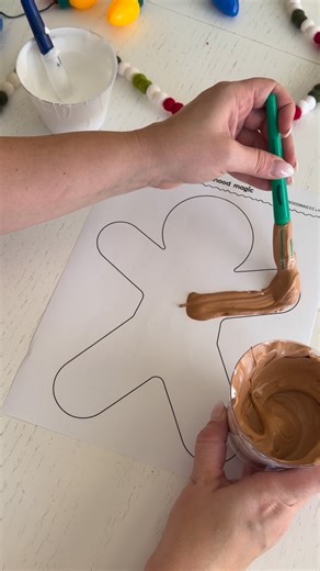Childhood Magic on Instagram: "Gingerbread man with puffy paint! This template is one of my favorites to color so had to try out puffy paint with it. Comment ‘send printable’ and I’ll send the set of gingerbread pages over! For the puffy paint you’ll need: 1/4c glue 1/4c shaving crème (go with non-scented if possible) Food coloring- for this one I used gel brown Combine, paint and allow lots of drying time!"