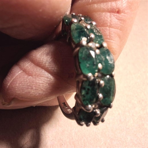 Vintage Emerald Ring, Silver Ring, Green Gemstones, Silver and Emerald, Vintage Ring, 10 Emeralds, Dress Ring, Oval Cut Emeralds - Etsy