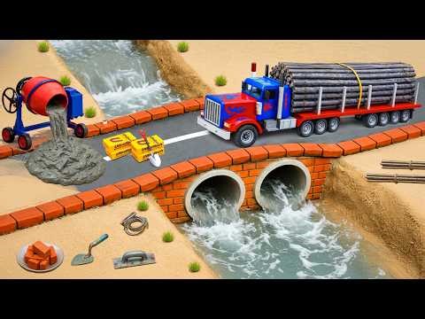 DIY Mini Tractor, Truck and Crane Build a Cement Bridge | Science Project
