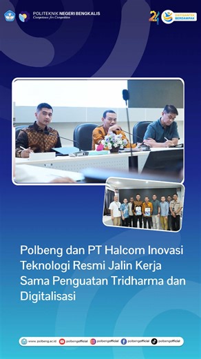 Politeknik Negeri Bengkalis (Polbeng) resmi menandatangani Nota Kesepahaman (MoU) dan Perjanjian Kerja Sama (MoA) dengan PT Halcom Inovasi Teknologi pada Rabu, 25 Februari 2026, bertempat di Ruang Rapat Gedung Kuliah Terpadu (GKT) 3. #polbeng #kampusvokasi #diktisaintekberdampak