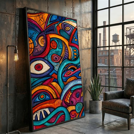 Vibrant Abstract Faces Canvas, Colorful Modern Art, Geometric Wall Art, Bold Expressionism Canvas, Home Decor Statement - Etsy