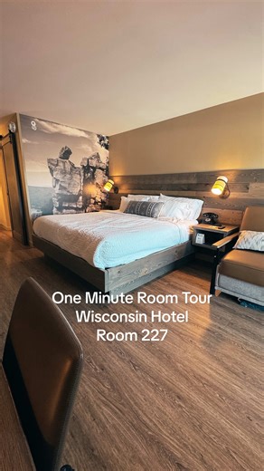 One minute room tour. @The Wisconsin Hotel Room 227 Brand new and feels more like a resort than a hotel. Imagine a cabin up north with all the amenities of a lodge or upscale rental. What use to be the Evergreen has been completely transformed into something amazing! If you like this concept of room tours hit the follow button and drop a comment! #roomtour #hotelroom #wisconsinhotel #vacations