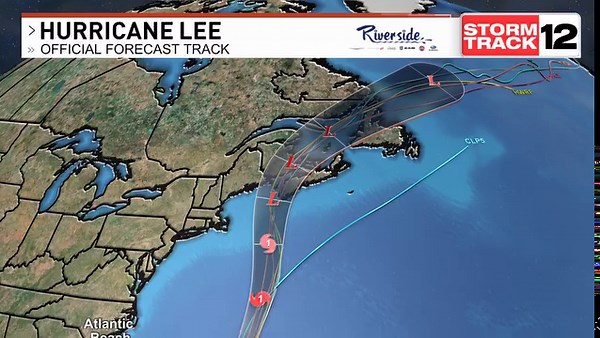 Here's the latest forecasted track of Hurricane Lee that we are tracking. Stay updated by clicking on http://wcti12.com/weather/maps and looking in the HURRICANE SEASON 2023 section. #ecarwx | WCTI StormTrack 12