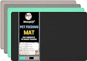 MateeyLife Dog & Cat Food Mat for Floors Waterproof, Nonslip Pet Feeding Mats with Raised Edges, Silicone Matt Tray for Messy Drinkers, 22"x14", Black
