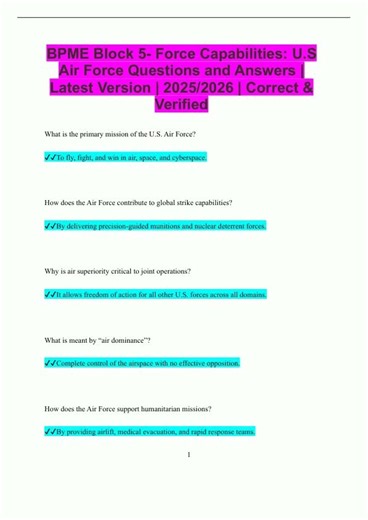 BPME Block 5 Force Capabilities US Air Force Questions and Answers Latest Version 2025/2026 Correct